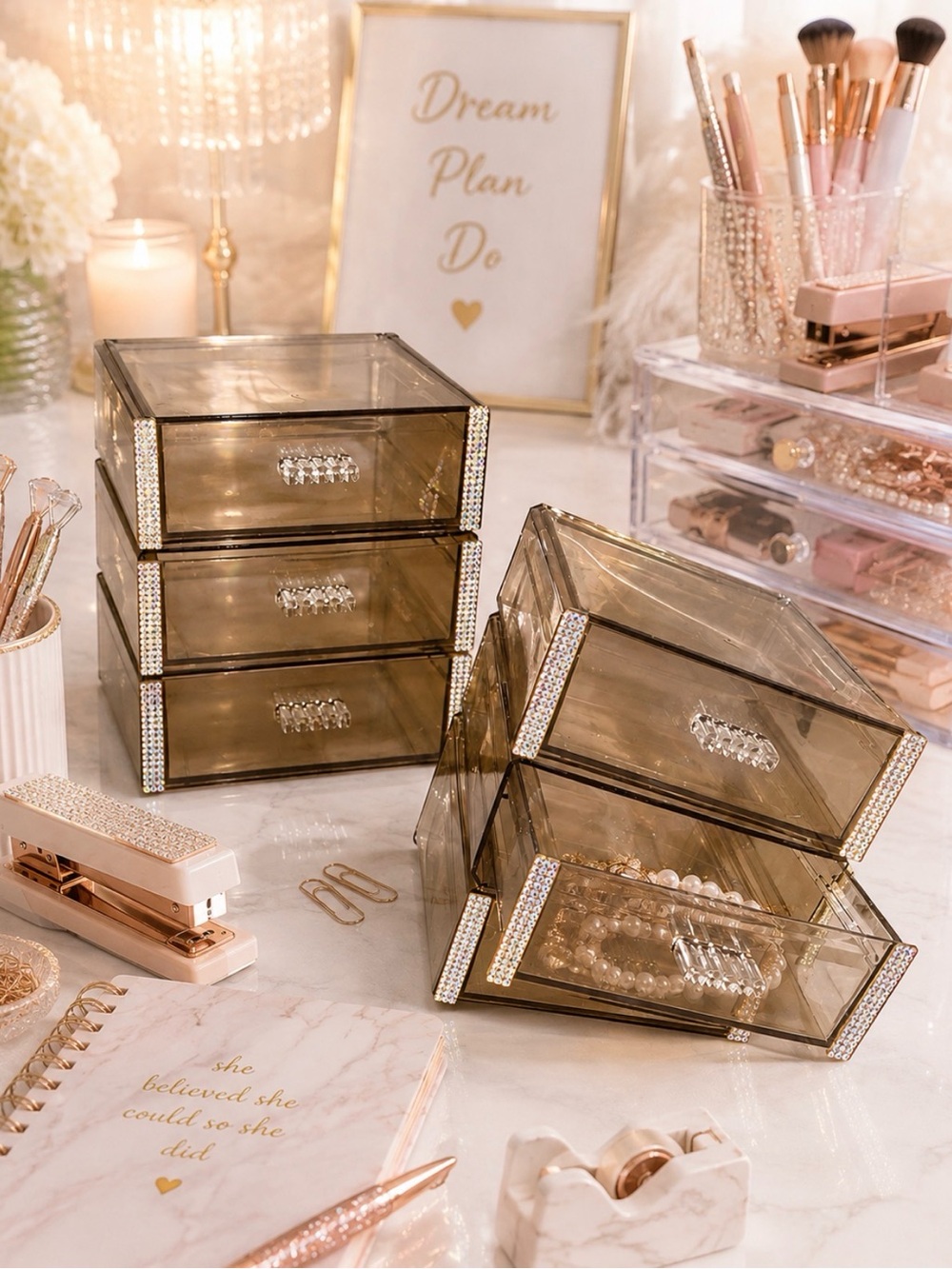 Elegant Acrylic Jewelry Organizer with Crystal Accents - Brand